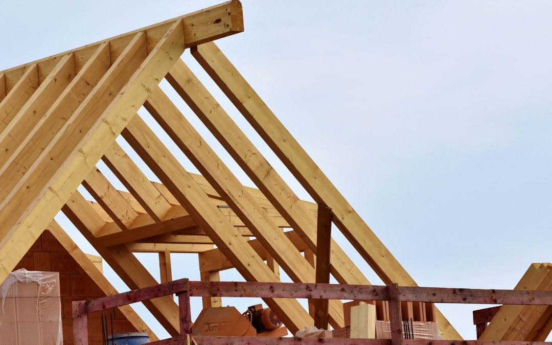 A roof truss during construction of a building.