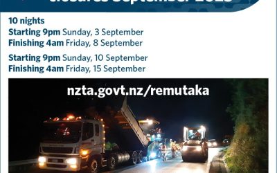 SH2 Remutaka Hill Roadworks: Sunday 3 to Friday 8 September