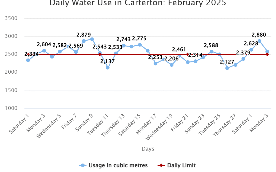 Daily Water Use in Carterton: February 2025